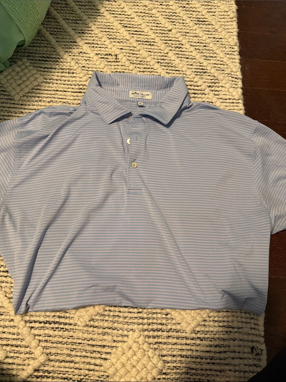 Peter Millar Light Blue and White Striped Polo